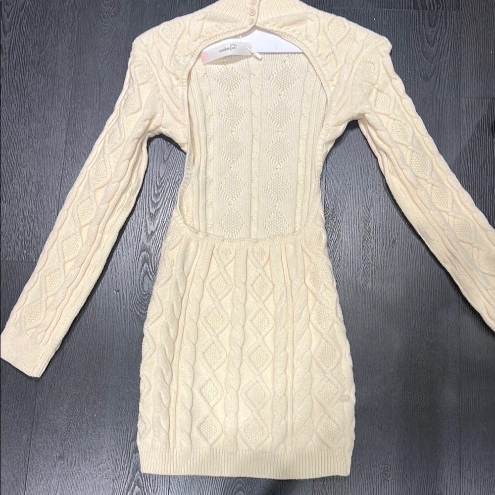 Elegant Cream Cable Knit Mini Dress - Picture 2 of 5